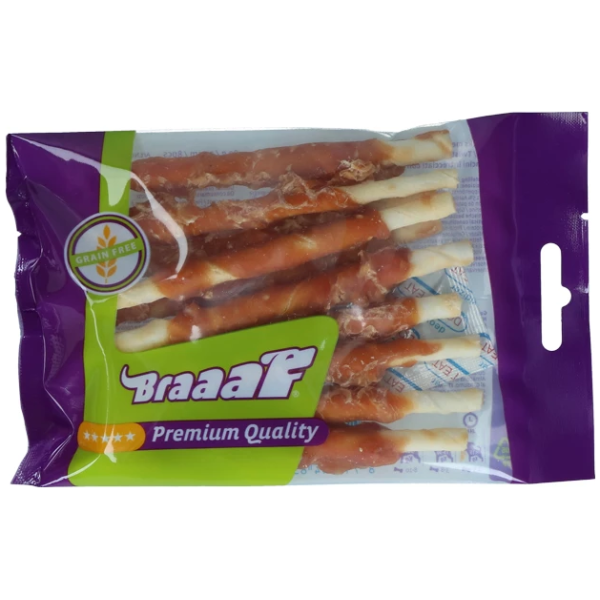 Braaaf Rawhide Roll Sticks Chicken 12cm 8stk