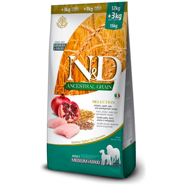 N&D Ancestral Grain, Chicken Spelts, Oats & Pomegranate Medium/Max15kg