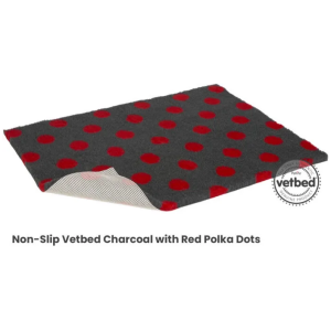 VetBed Nonslip Charcoal M/Røde Polkadots 100x75cm