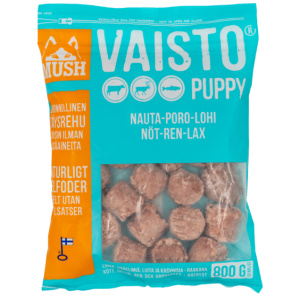 MUSH Vaisto Isblå Puppy Storfe, Rein og Laks 800gr Kjøttboller