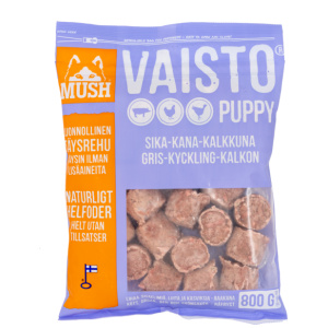 MUSH Vaisto Lyslilla Puppy Gris, Kylling og Kalkon 800gr Kjøttboller